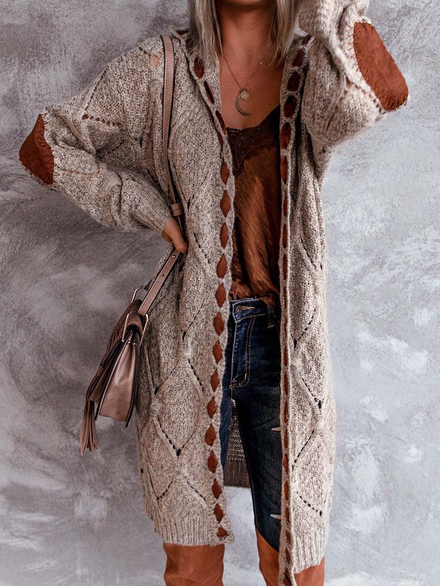 Women'S Caramel Brown Stitching Cardigan